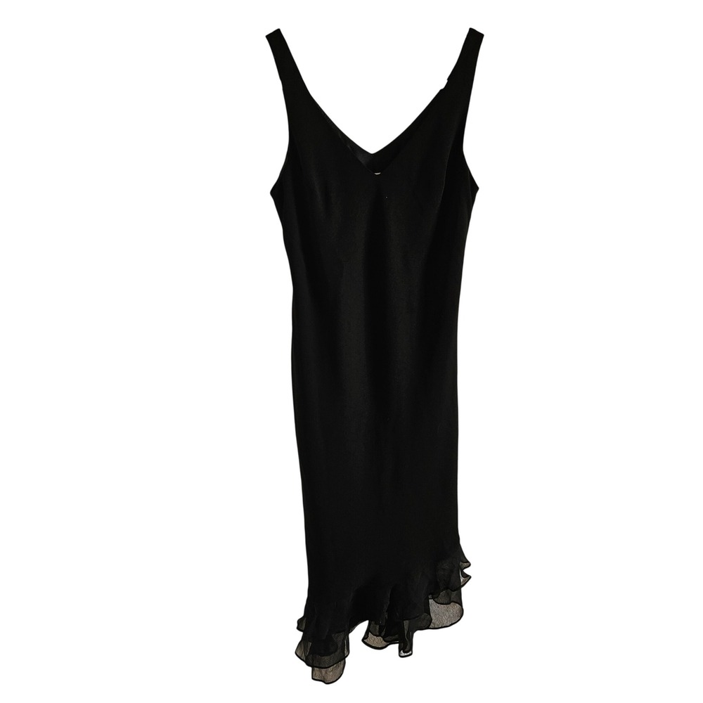 Jones New York Dress Black V-Neck Asymmetrical Ruffle Hem Midi Dress Womens 10